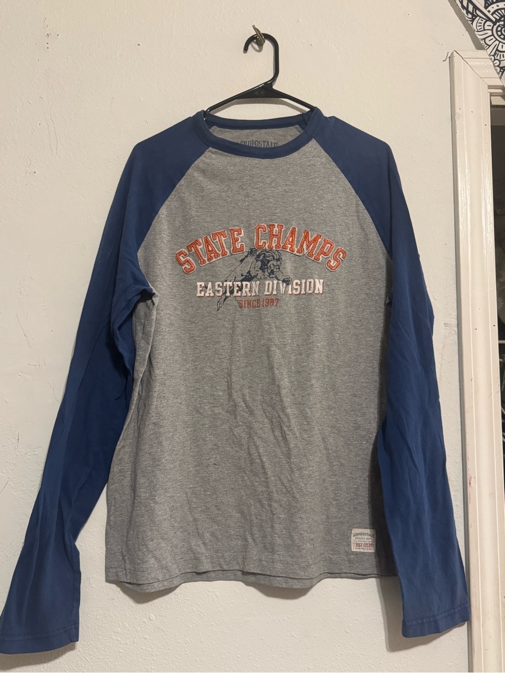 Aeropostale Men’s Long-Sleeve Raglan Tee - Grey & Blue - Size M